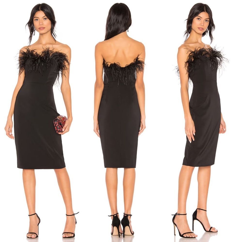 Revolve LPA Black Feather Sweetheart Neckline Aurora Dress | Size S
